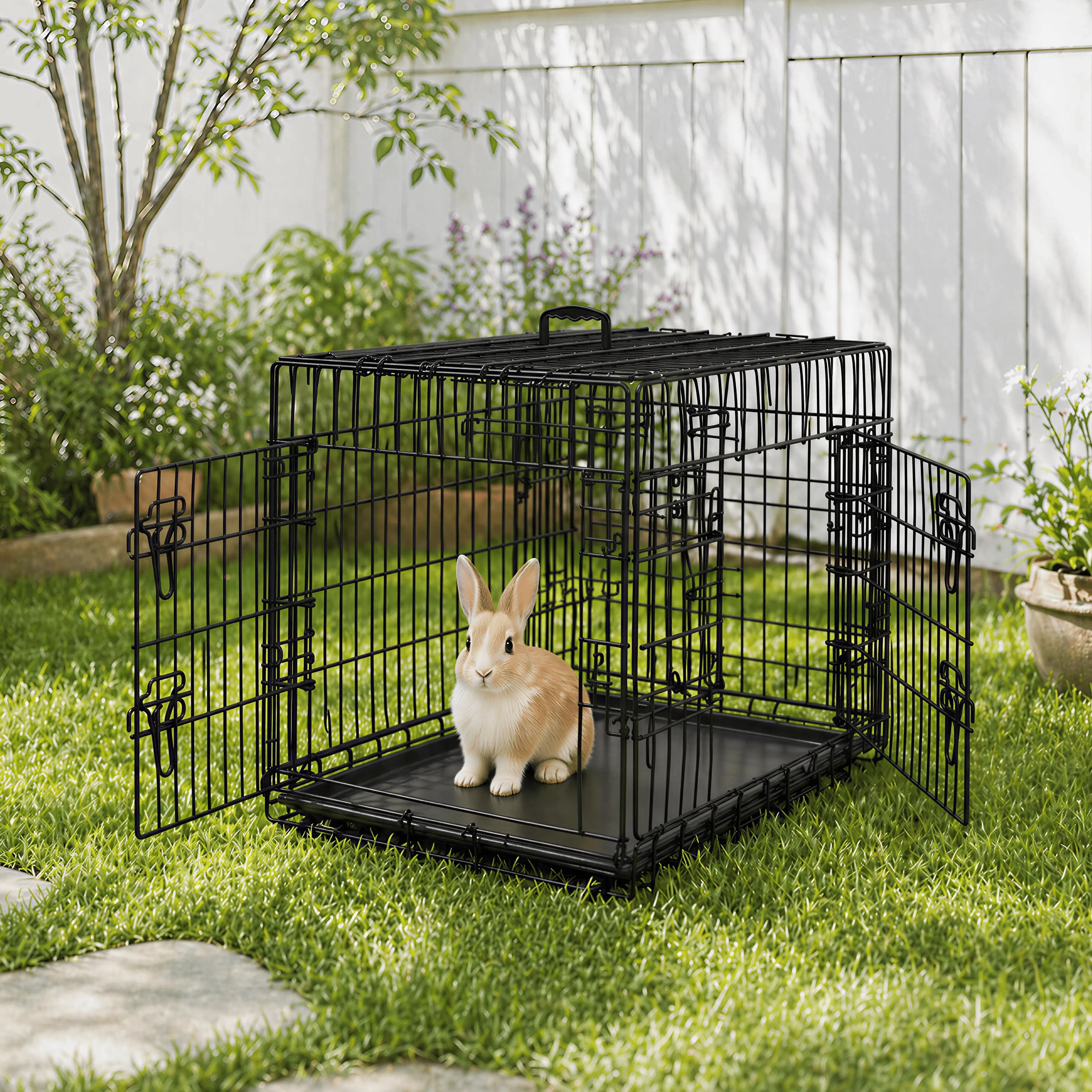 Yaheetech 36-Inch Stable Chew-Proof Solid Coated Metal Rabbit Crate, 36"L×22.5"W×25"H, Double-Lock System, 2 Doors, Adjustable Divider, Detachable Carry Handle, Foldable, Waterproof Leak-Proof Tray, All Seasons Ideal for Daily Housing