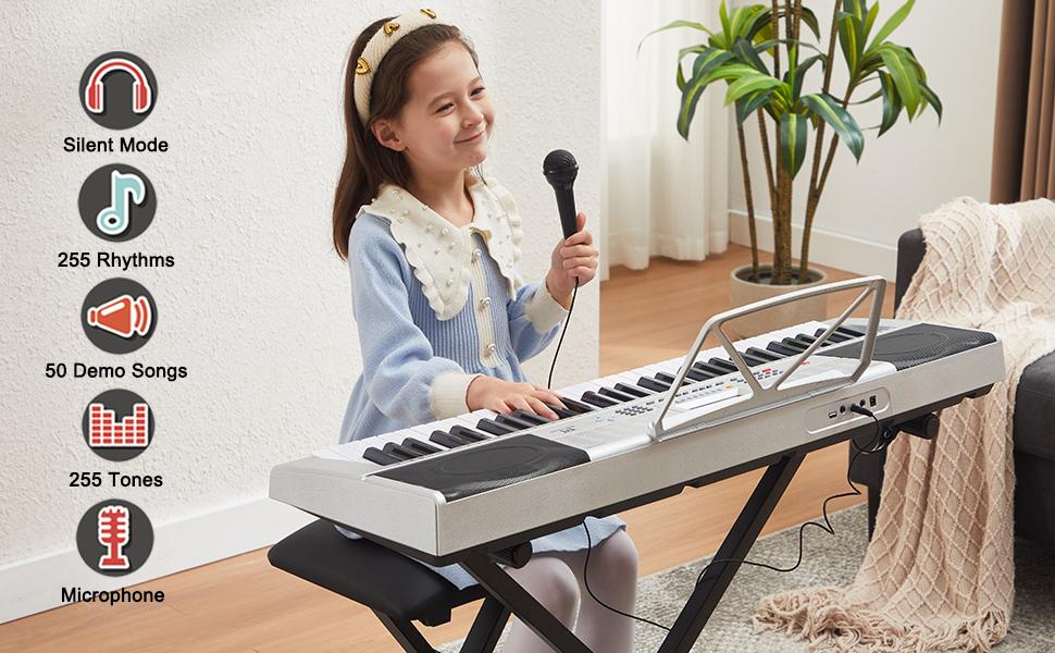 61 Key Piano Keyboard Electric with Lighted Keys Piano Stand LCD Screen Headphones & Microphone for Beginners Learning 61 Key Piano Keyboard Electric with Lighted Keys Piano Stand LCD Screen Headphones & Microphone for Beginners Learning
