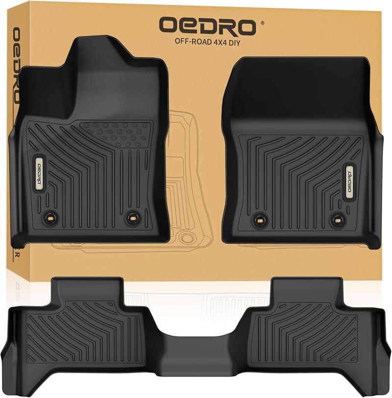OEDRO Floor Mats Fit for Toyota Tundra 2025-2022 Double Cab, TPE All Weather Tundra Floor Liners Custom Fit 1st & 2nd Row Car Mats