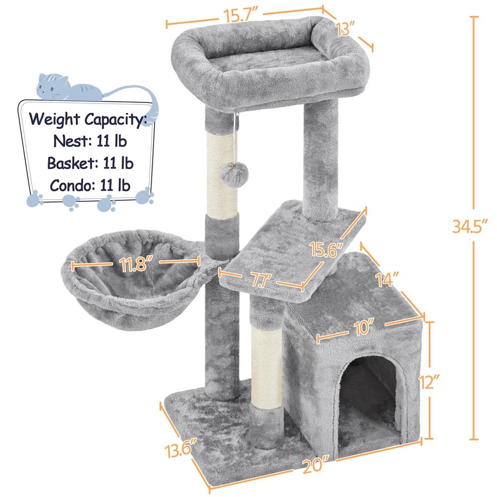 Yaheetech Cat Tree for Home, 54/34 Inch Multi-Level Cat Tower with Condo, Hammock, Tunnel & Scratching Post