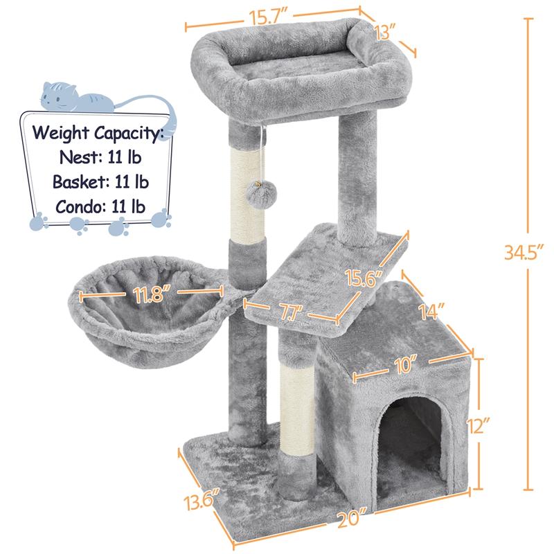 Yaheetech Cat Tree for Home, 54/34 Inch Multi-Level Cat Tower with Condo, Hammock, Tunnel & Scratching Post Yaheetech Cat Tree for Home, 54/34 Inch Multi-Level Cat Tower with Condo, Hammock, Tunnel & Scratching Post