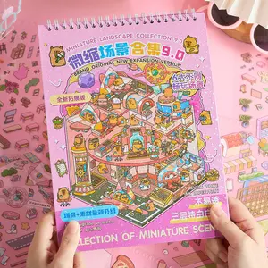 Miniature Scene Sticker pink Book (Happy Town 9.0) – Multi-Sheet & Multi-Theme Stickers for Mini Diorama, Journaling, Scrapbooking, Stress Relief & Holiday Decorations