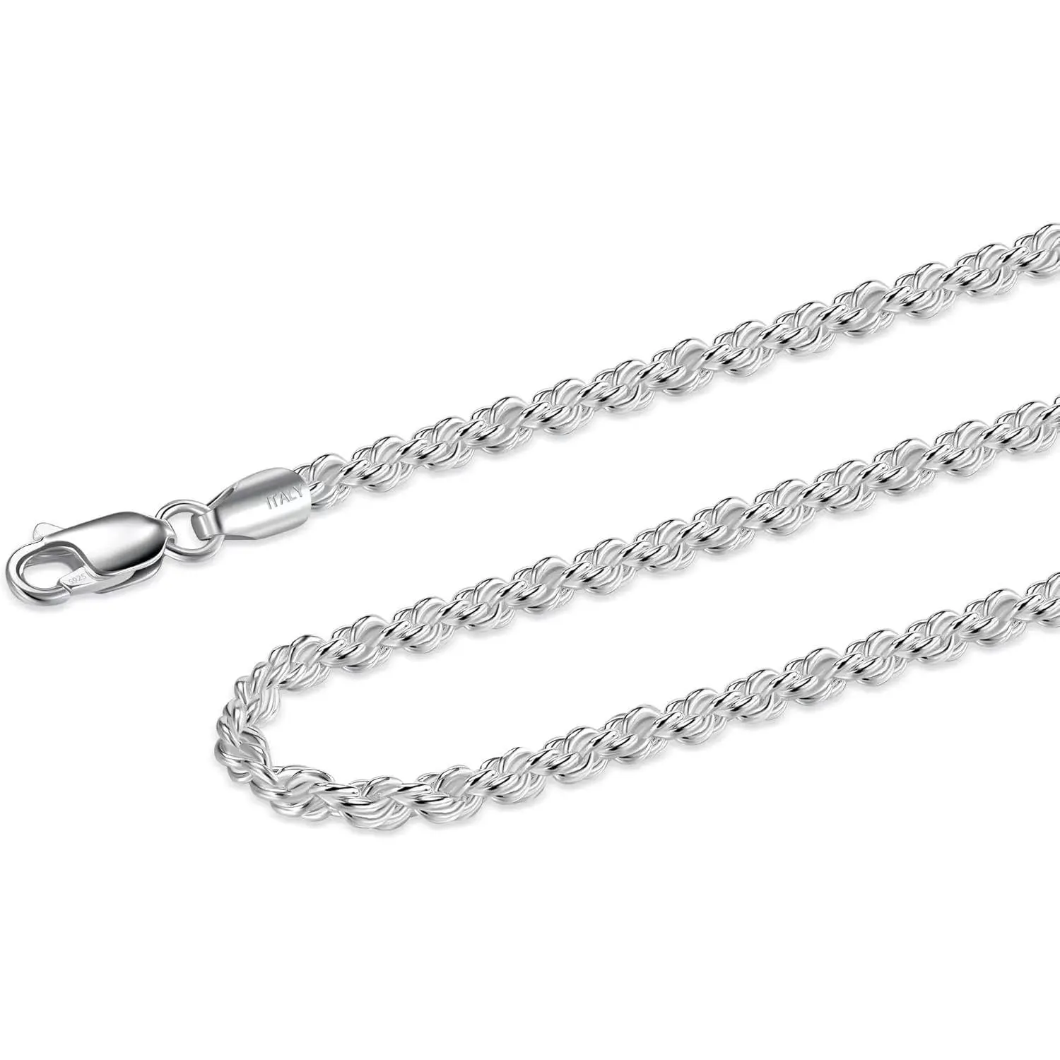 925 Sterling Silver Rope Chain Lobster Clasp 2.5mm Silver Chain for Men Women Silver Necklace Chain 16-30 Inches