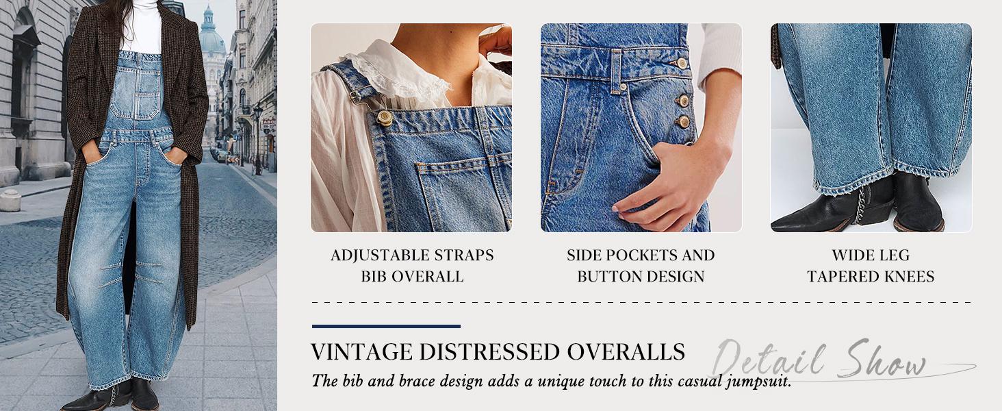 utcoco Women's Y2k Baggy Barrel Jeans Overalls Wide Leg Denim Bib Jumpsuit Boyfriend Patchwork Comfortable & Stylish SpringStatements