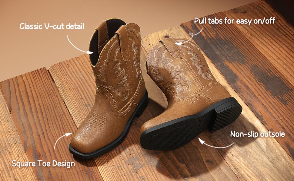 DREAM PAIRS KIDS Square-Toe Western Cowboy Boots DREAM PAIRS KIDS Square-Toe Western Cowboy Boots