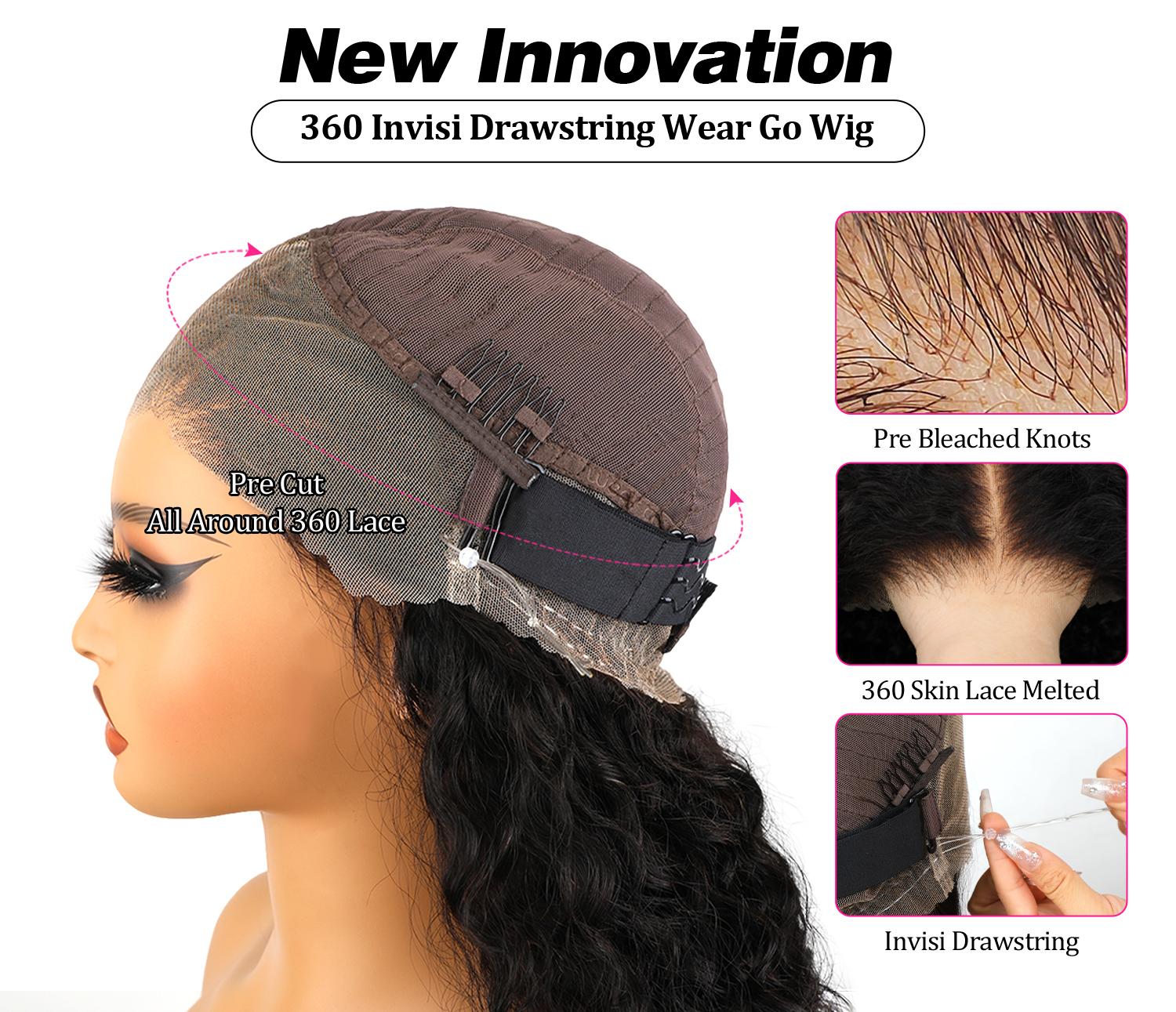 Kinky Straight 360 Fit Wear Go Wig Bleached Knots Lace Front Wig with Drawstring 360 Glueless Wigs #TiktokShopBackToSchool