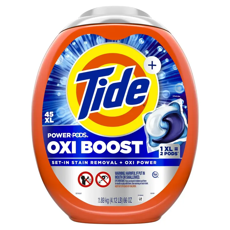 Tide PODS Laundry Detergent Pacs, Oxi Boost Power PODS with Stain Remover and Oxi Power, 45 count