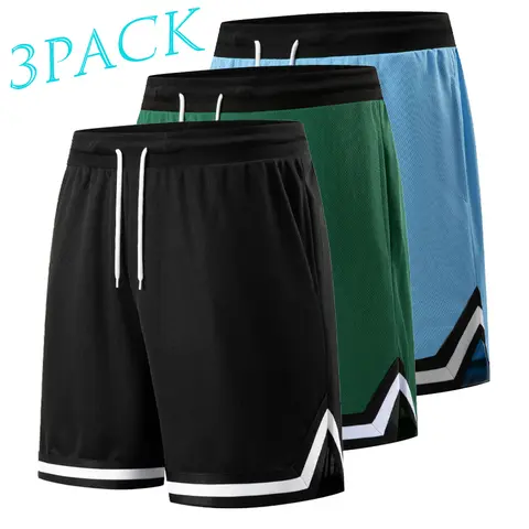 Men’s 3-Pack Quick-Dry Unlined Mesh Polyester Athletic Shorts - American Style Assorted Color Workout Bottoms with Mesh Panels, Summer Activewear Training Set, Unlined Mesh Men's Shorts