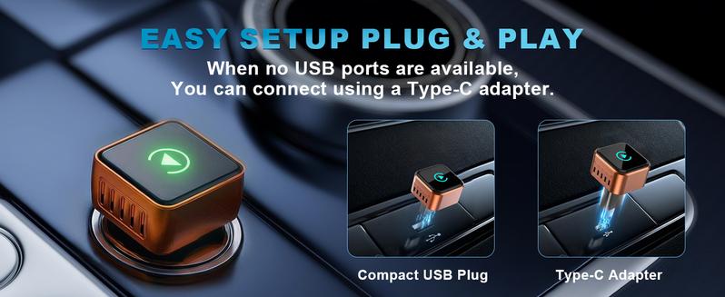 YETHKE 2026 Mini Wireless CarPlay Adapter Upgrade Wired to Wireless for CarPlay & Android Auto Plug and Play Fast Auto-Reconnect Stable Control Zero Delay Car Play for iPhone iOS 10+ Android 11+