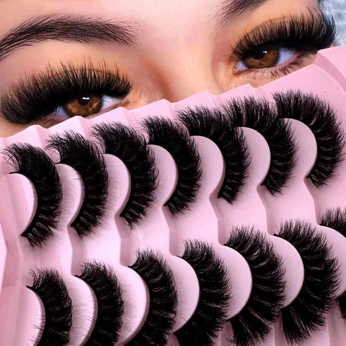 7 Pairs False Eyelashes Cat Eye Lashes Faux Mink Lashes Natural Look Fluffy Volumized Eyelashes Extension Natural Full False Eyelashes Travel Essentials Makeup Tools Strip Lashes,Lashes,Eyelashes,Fake Lashes,Cosmetic False Lashes