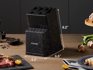 FOHERE Knife Set with Block 13 Pieces Stainless Steel Knife Sets for Kitchen with Built-in Sharpener Sharp Kitchen Knife Block Set with Granite Pattern, Anti-slip Handle Rust Resistant,Black Granite