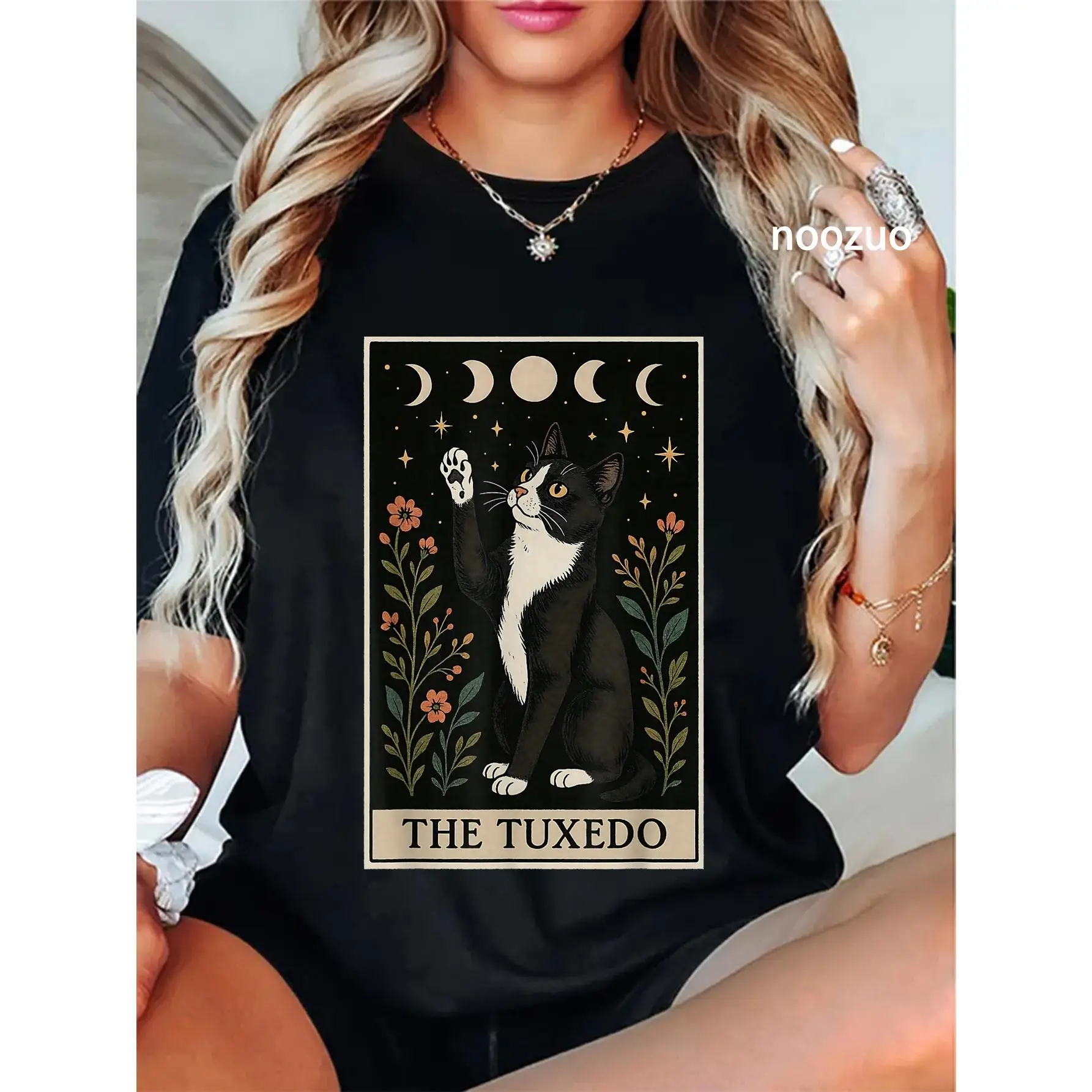 100% Cotton The Tuxedo Cat Tarot Card Witchy Moon T-Shirt