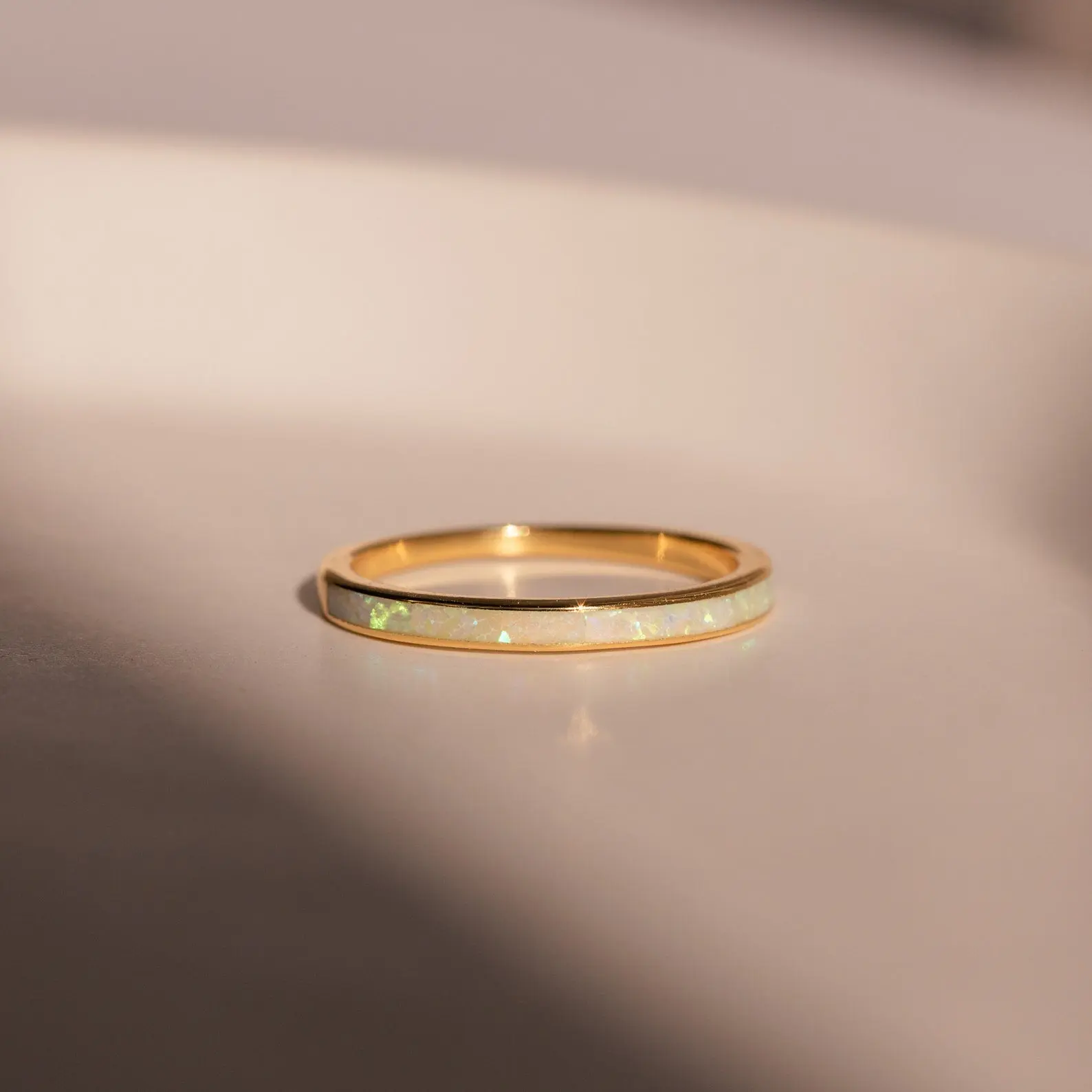 White Opal Inlay Band by Caitlyn Minimalist - Dainty Gemstone Stacking Ring in Gold - Boho Jewelry - Daughter Gift