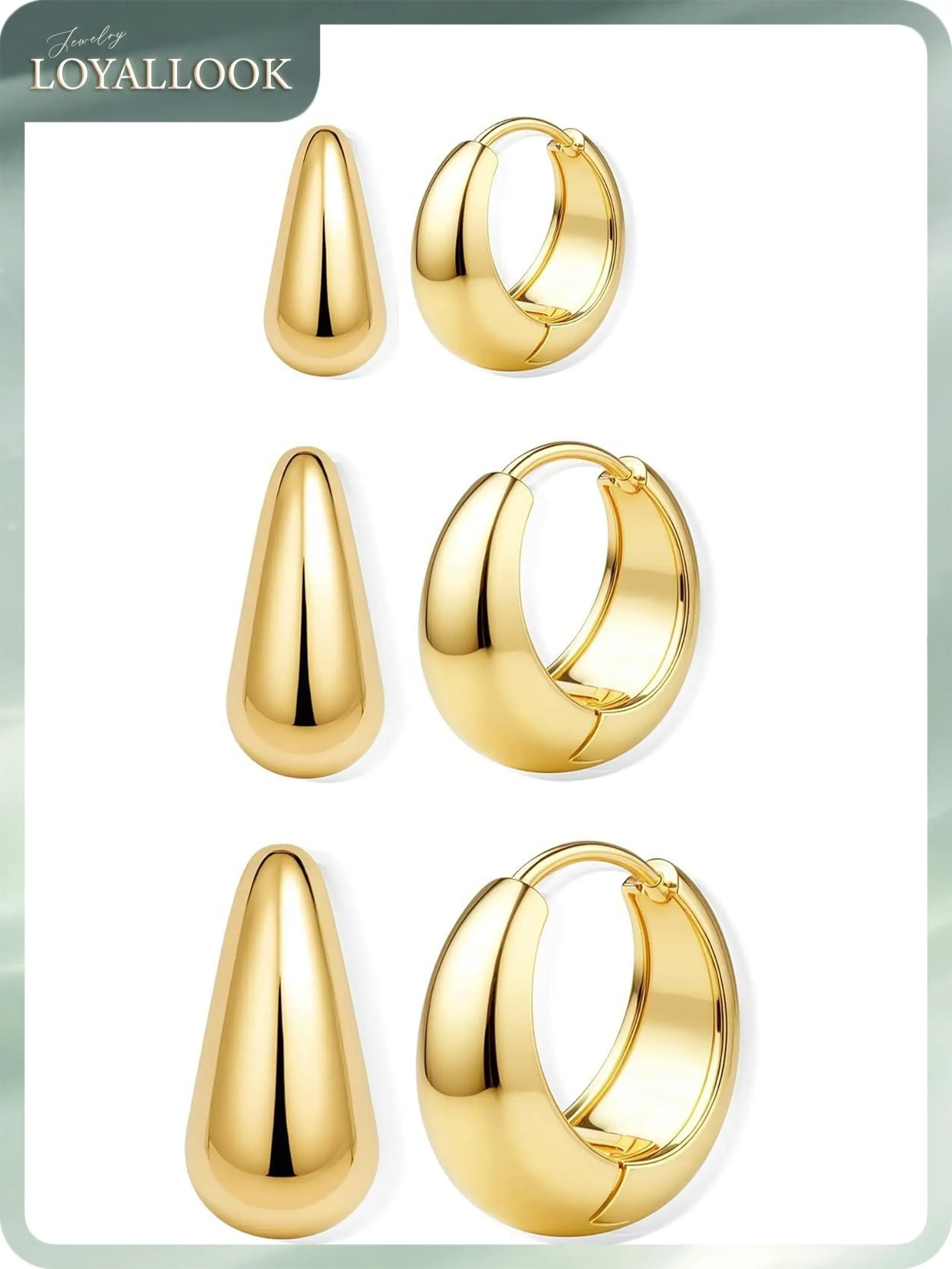LOYALLOOK 3Pairs 14K Gold Plated Hoop Earrings Set for Women Chunky Earring Silver Plated Hypoallergenic Small Huggie Hoops Lightweight Tiny Thick Trendy Hoop Earrings Stacks for Multiple Piercing