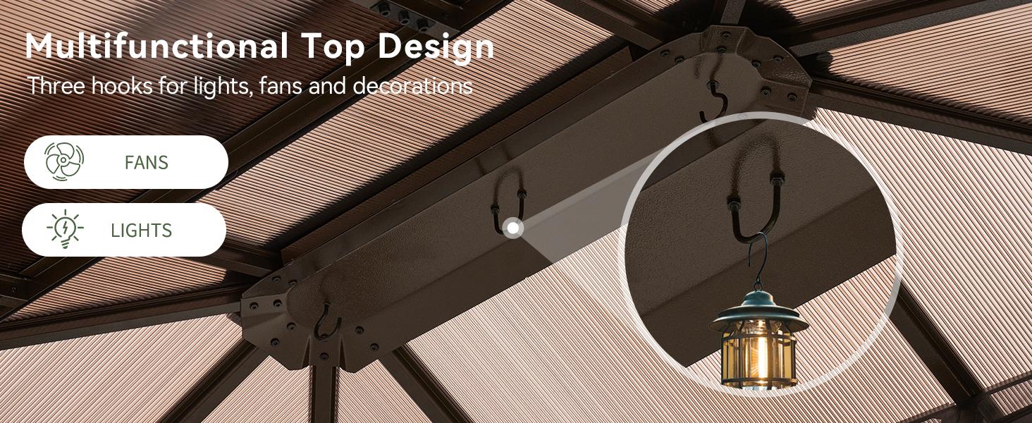 【Ships in 2 Packages】Aoxun 12'x10' Hardtop Gazebo, Aluminum Frame Permanent Pavilion with Curtains and Netting, Outdoor Polycarbonate Double Roof Canopy, Designed for Garden, Lawns, Patio, Brown