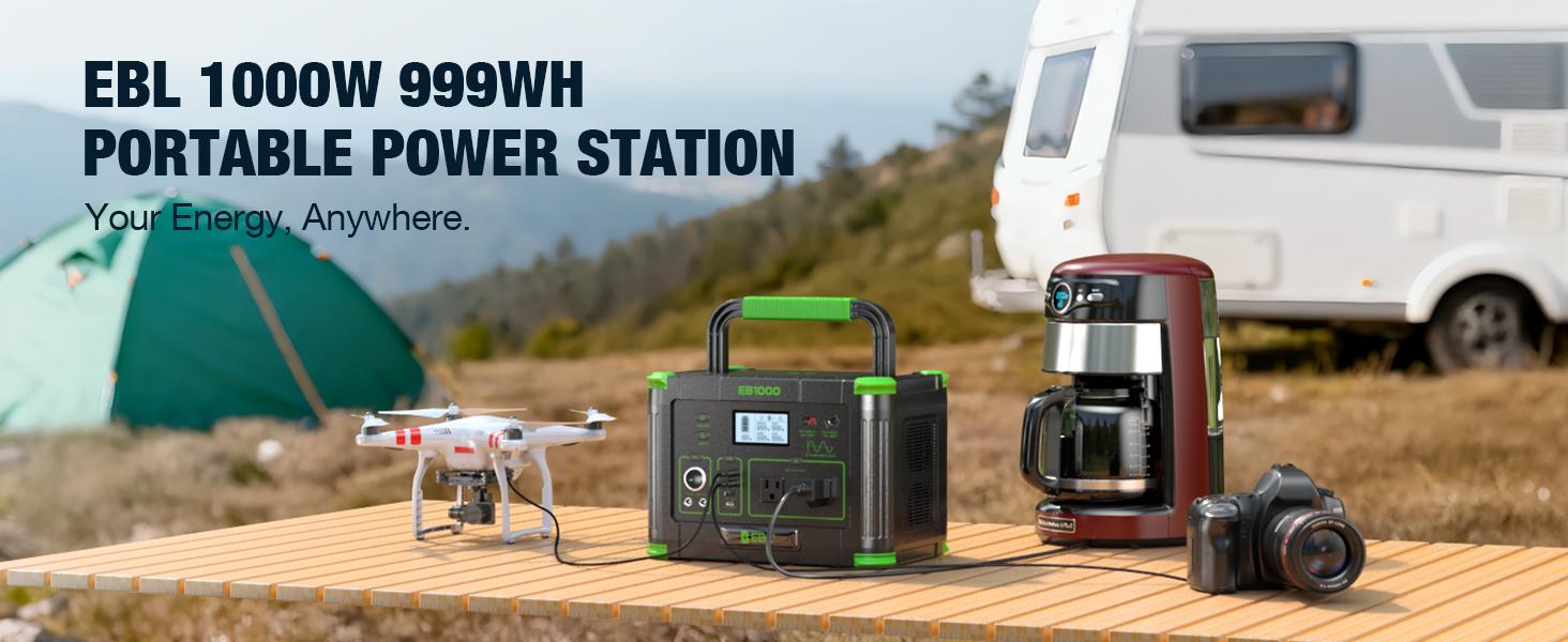 Outdoor Power Station: EBL1000W Solar Generator w/ 999Wh Battery | Powers Home Essentials & Camping Gear Outdoor Power Station: EBL1000W Solar Generator w/ 999Wh Battery | Powers Home Essentials & Camping Gear