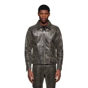 Wordmark Leather Zip Up Jacket