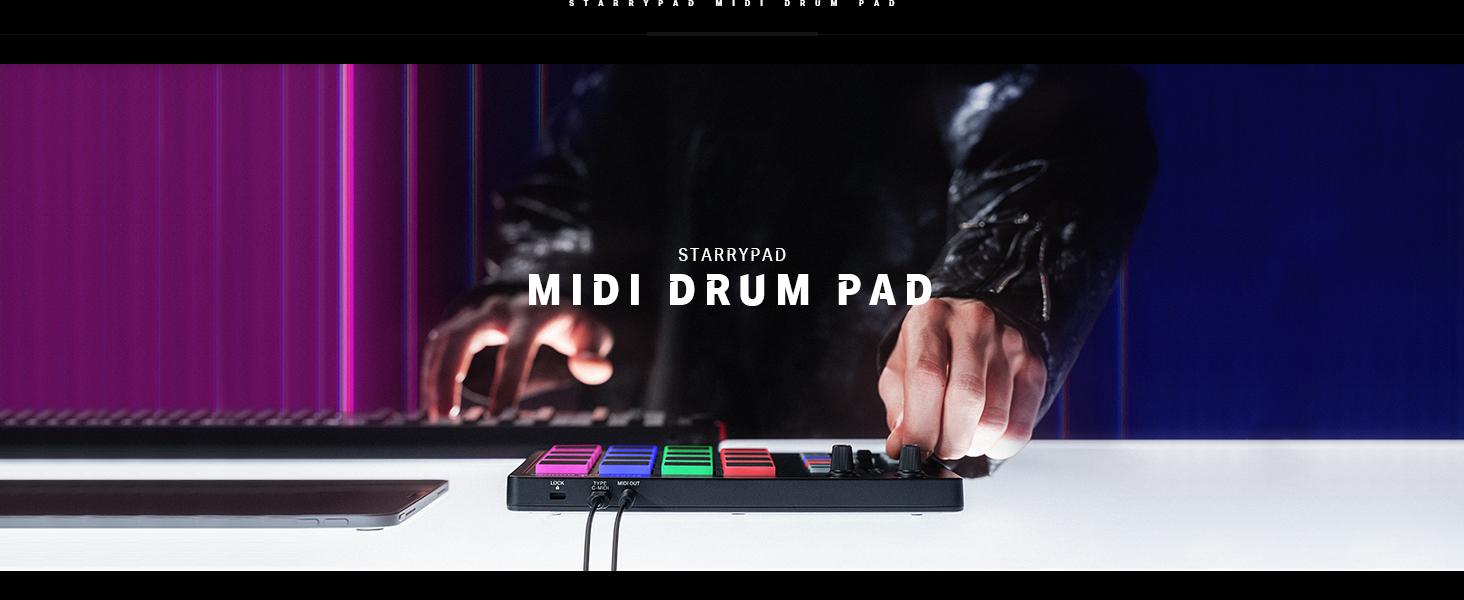 Donner MIDI Pad Beat Maker with 16 Beat Pads, 2 Assignable Fader & Knobs and Music Production Software Included, USB MIDI Pad Controller STARRYPAD with 40 Free Courses