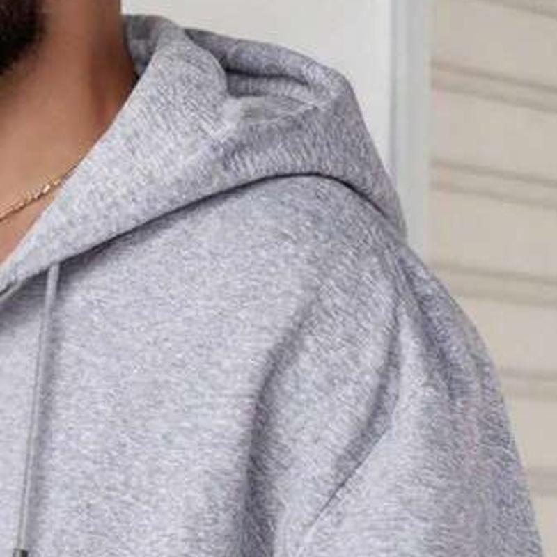 Men's solid-color full-zip shoulder-down hooded sweater, regular version casual long-sleeved hooded sweatshirt, suitable for autumn and winter wear, daily wear men's clothing