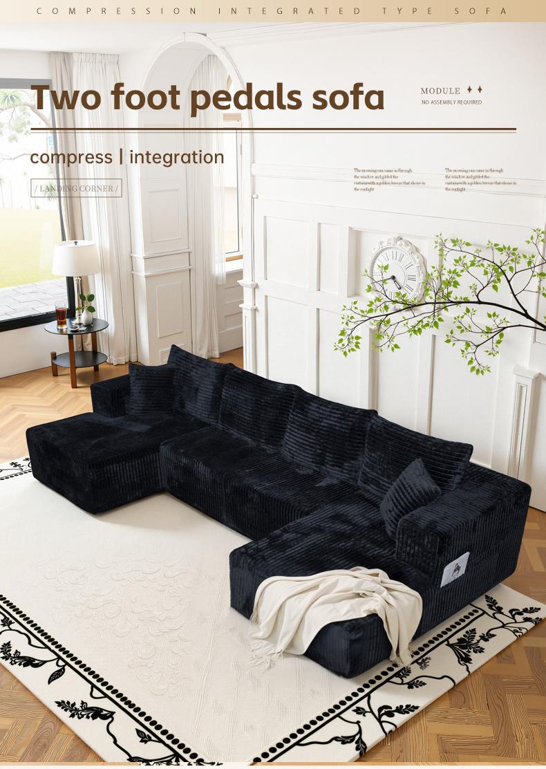 Comfortable U-shape Modular Corduroy Sofa 131.8'' Boneless Sectional No Assembly Needed 6 Free Pillows Living Room Furniture 3 Packages Shipping