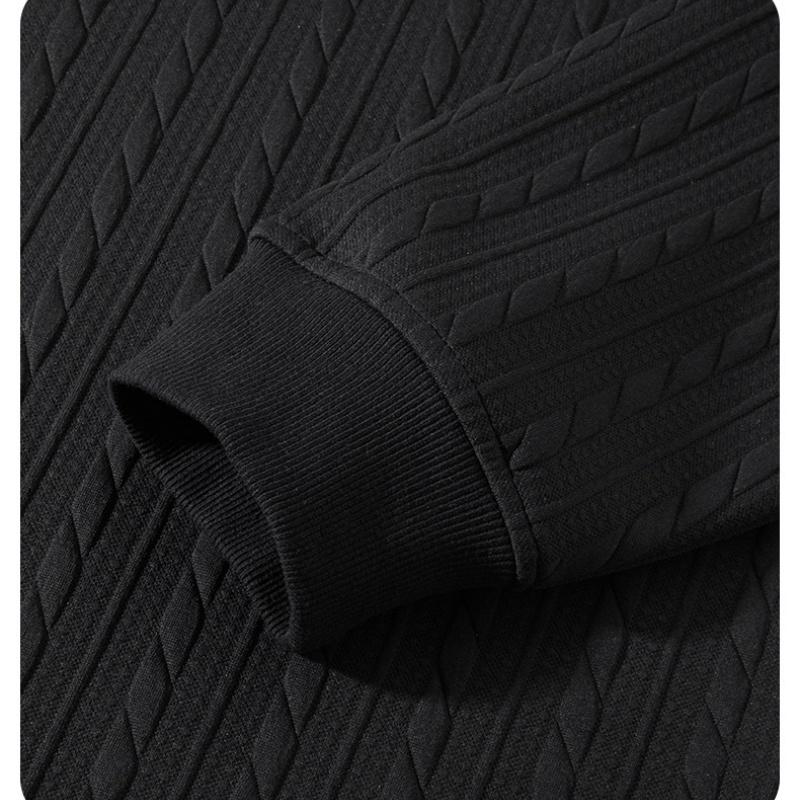 Men's Jacquard Cable Knit Round Neck Sweatshirt, Solid Color Casual Loose Long Sleeve T-Shirt, Made from High-Quality Fabric, Comfortable Base Shirt, Suitable for Home Wear and Everyday Use, Plus Size Sports T-Shirt