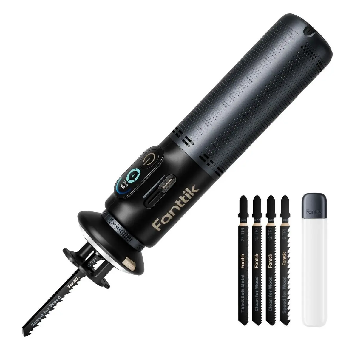 Fanttik R11 Pro Brushless Cordless Portable Mini Reciprocating Saw with Batteries, 0-2200 SPM Variable Speed, Type-C Fast Charge, Tool-Free Blade Change, LED Display, 5-Blade Kit for Wood, Metal, PVC, Power Tools, Versatile Cutting