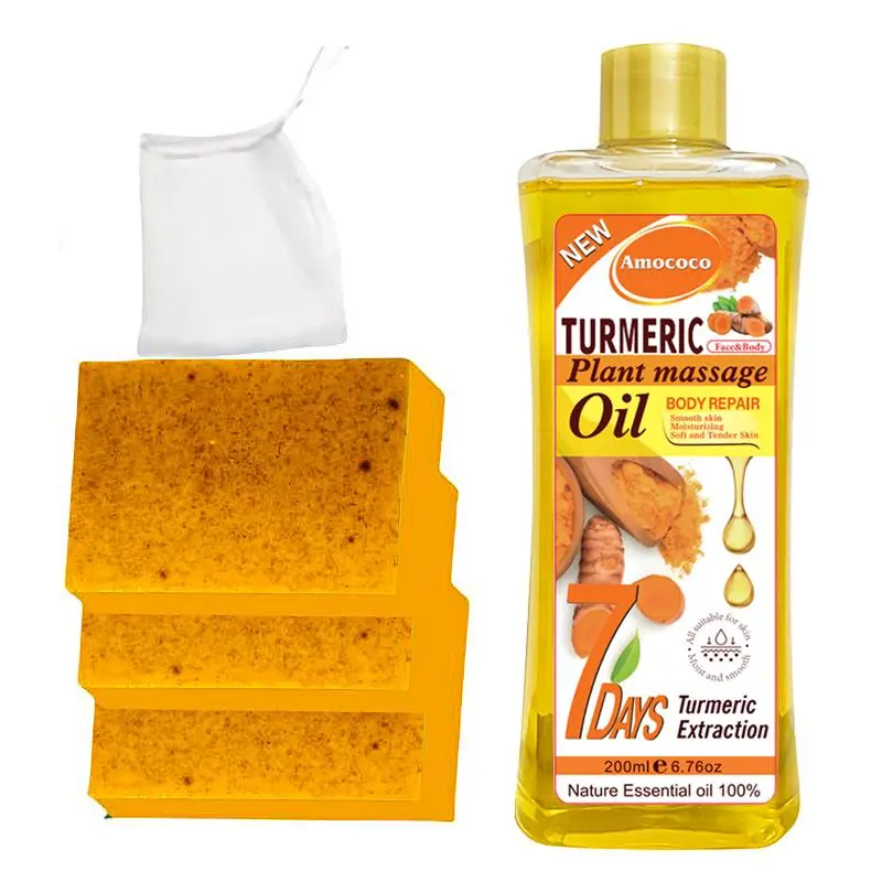Turmeric 2-Piece Set - Turmeric Oil & Turmeric Soap with Enriched Ginger Ingredients & Body Oils for Skin Comfort and Care