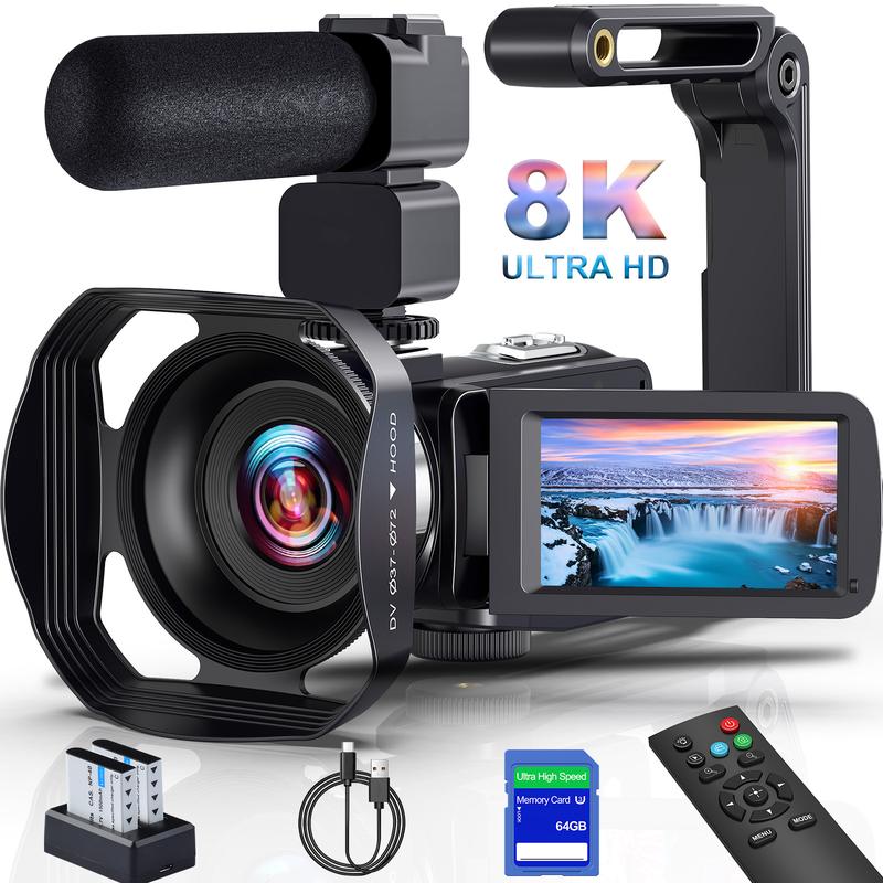 8K 64Mp Video Camera Camcorder | Ir Night Vision Vlogging Camera With 18X Zoom, Wifi, 3.0'' Touch Screen, 64Gb Sd Card, 2 Batteries, Remote Control, Mic, Stabilizer | Non, Auto Focus, Mp4 Format