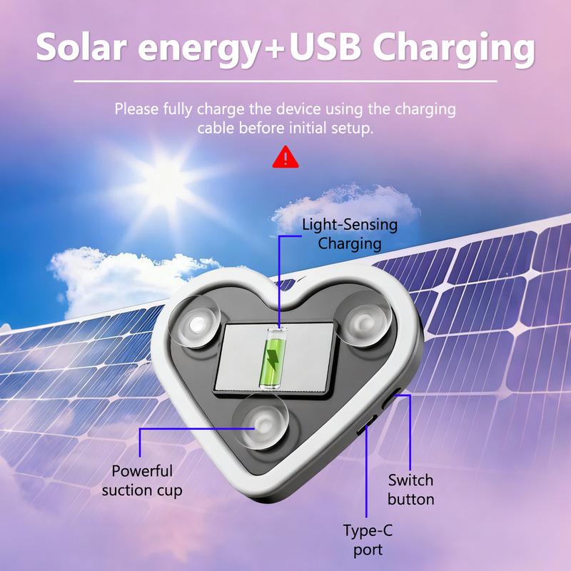 DABATR Solar Powered LED Heart Shape C-Pillar Neon Light Eco-Friendly Wireless Car Interior Decor