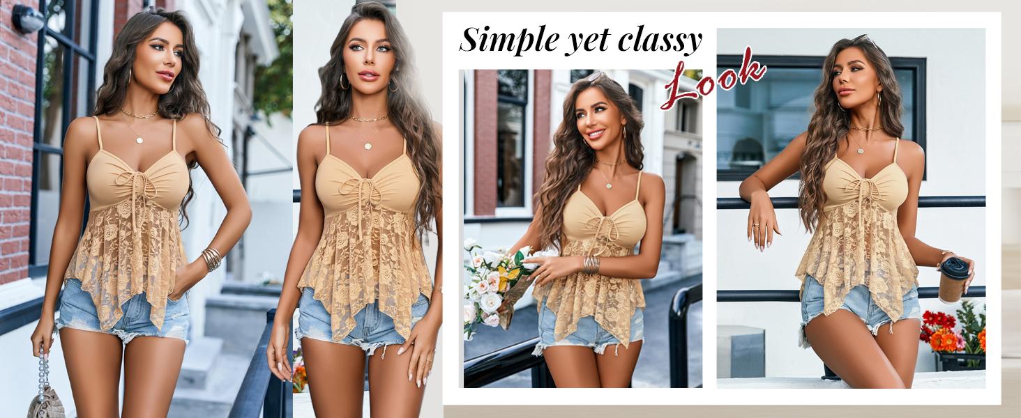 Avidlove Lace Bralette Crop Top for Women Y2k Cami Tank Top with Adjustable Spaghetti Straps & Elastic Thin Mesh Lace Comfortable Casual Lingerie Sizes Run Small Bustier SpringStatements Size Up For Fuller Bust