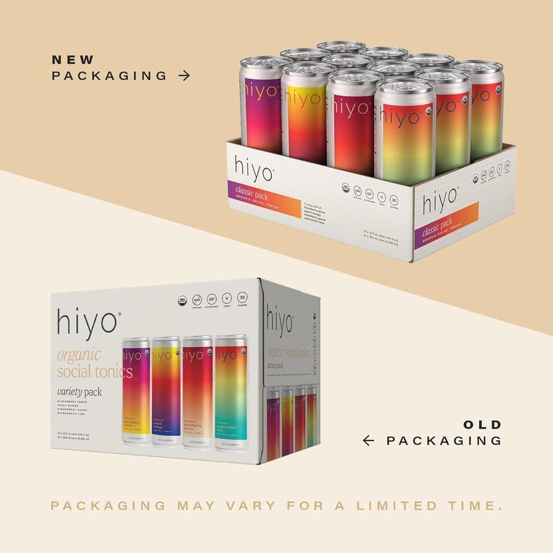 Hiyo Organic Social Tonic – Classic Pack, 12 Pack - N.A. Functional Seltzer, Sparkling Water Crafted with Organic Adaptogens, Nootropics & Botanicals