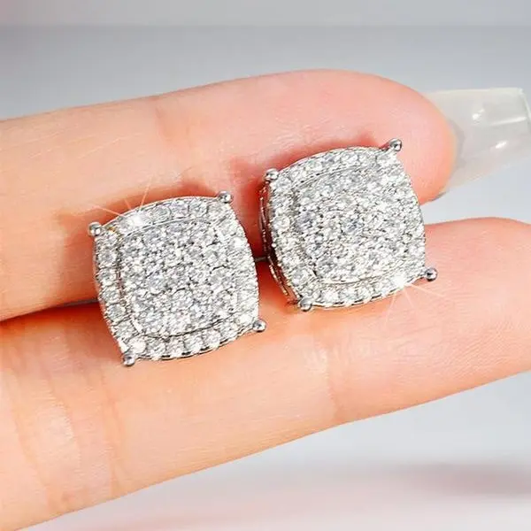 【Must be Trend】Unisex Cushion-Cut Square CZ Stud Earrings, 18K Gold & Silver Two-Tone Plating, 360° Brilliant Luminous Shine, Ideal Luxury Gift for Couples on Valentine’s Day, Birthdays and Anniversaries
