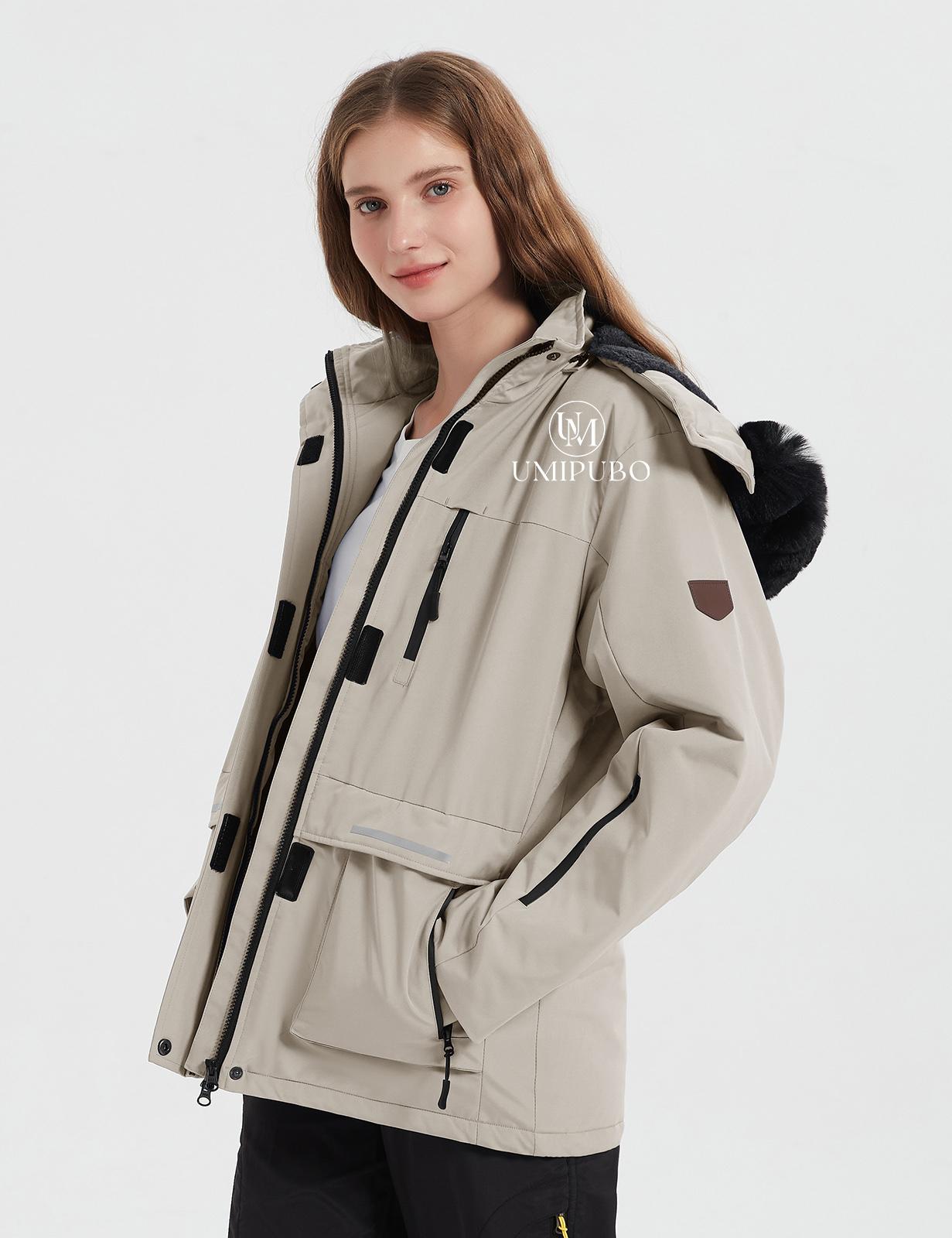 UMIPUBO Women's Waterproof Ski Jacket Warm Winter Coat Mountain Windproof Fleece Jacket Outdoor Hiking Jacket with Removable Hood