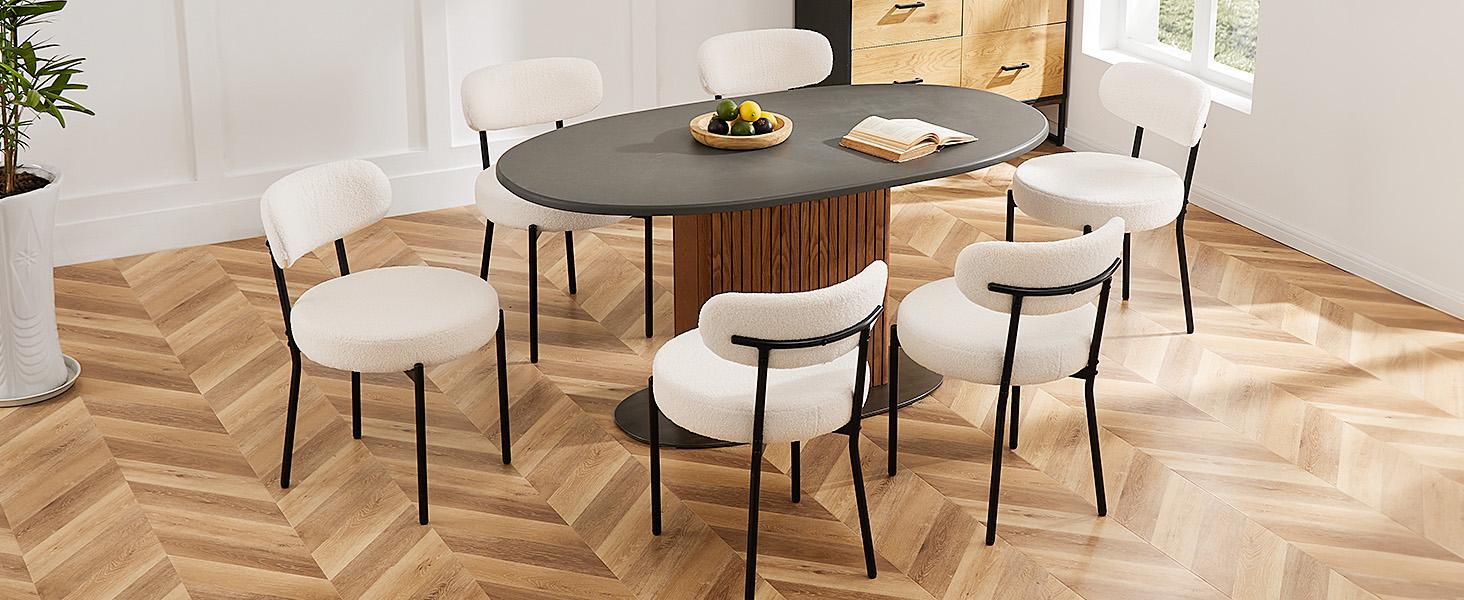 Dining Chair Set of 2 Boucle Upholstered Kitchen Chairs with Curved Backrest & Metal Legs - Mid Century Modern Round Dining Room Chairs for Vanity or Living Room Tufted Velvet