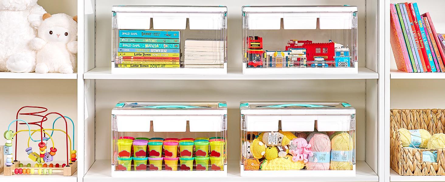 [Video Only]Vtopmart 2-4Pack 24QT Clear Craft Storage Bin with Removable Trays and Dividers, for Art Supply Coloring Books, Sensory Toys, Craft Supplies, Medicine, Playdough, Transparent Water&Dust Proof, Preschool & Back-to-school Restock, Adjustable
