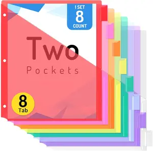 8 Count Dividers with Two Pockets, 8 tabs Binder Dividers for 3 Ring Binder Organizer, Multicolor, 1 Set
