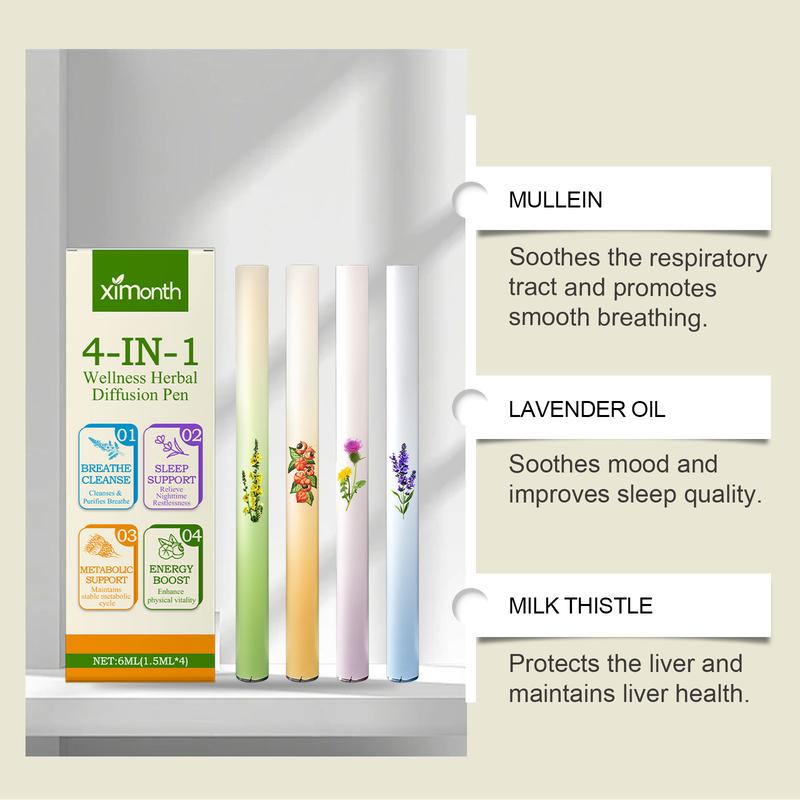 4 Pcs Beauty Atmosphere Pens | Upgraded Mint-Infused Purifier for Personal Space, Sleep & Focus | Pocket-Sized Scent Sticks for Purse, Gym, Travel,  Herbal Diffuser for Lung Support