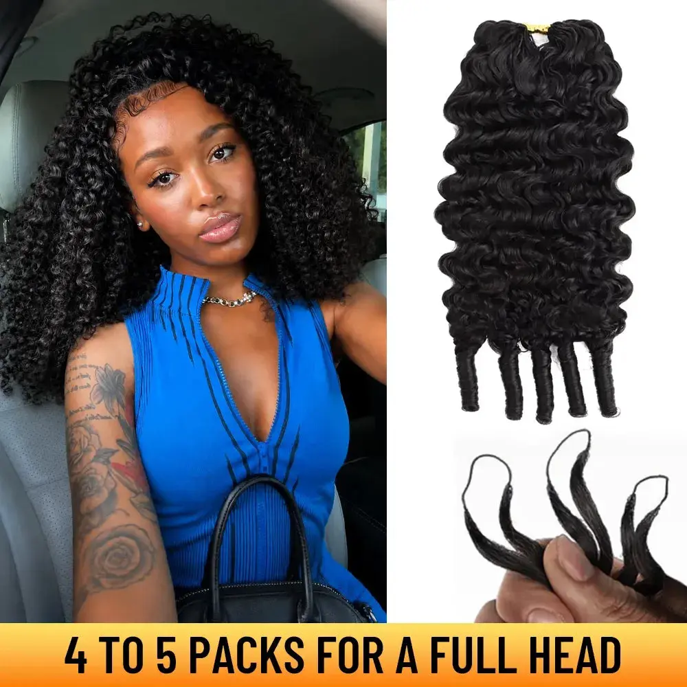 YGwigs Feather Crochet Human Hair Extensions for Miracle Knots, Burmese Water Curly & Loose Wave & French Curl, 60g/Pack, 4-5 Packs for Full Head, Soft Natural Volume
