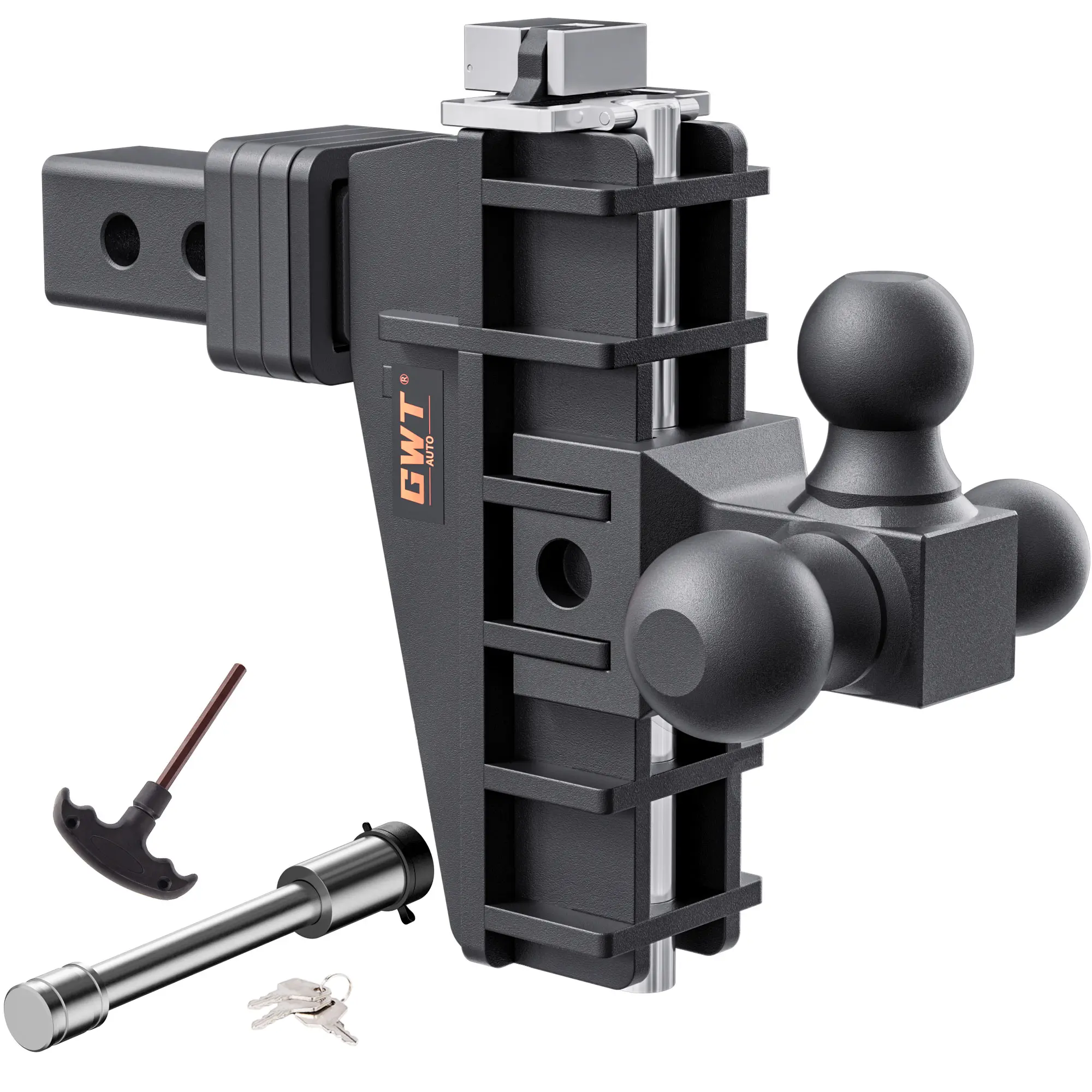 Adjustable Trailer Hitch, Tri-Ball (1-7/8" x 2" x 2-5/16") Drop Hitch, Fits 2-Inch Receiver, （6-8 ）Inch Drop Hitch, 17000 LBS GTW-Class 3 Tow Hitch for Heavy Duty Truck, Black, Solid Ball Mount，Cars accessories