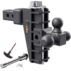 Adjustable Trailer Hitch, Tri-Ball (1-7/8" x 2" x 2-5/16") Drop Hitch, Fits 2-Inch Receiver, （6-8 ）Inch Drop Hitch, 17000 LBS GTW-Class 3 Tow Hitch for Heavy Duty Truck, Black, Solid Ball Mount，Cars accessories