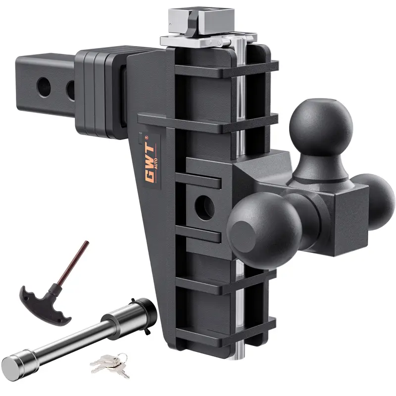 Adjustable Trailer Hitch, Tri-Ball (1-7/8" x 2" x 2-5/16") Drop Hitch, Fits 2-Inch Receiver, （6-8 ）Inch Drop Hitch, 17000 LBS GTW-Class 3 Tow Hitch for Heavy Duty Truck, Black, Solid Ball Mount，Cars accessories