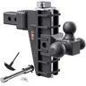Adjustable Trailer Hitch, Tri-Ball (1-7/8" x 2" x 2-5/16") Drop Hitch, Fits 2-Inch Receiver, (6-8 )Inch Drop Hitch, 17000 LBS GTW-Class 3 Tow Hitch for Heavy Duty Truck, Black, Solid Ball Mount,Cars accessories