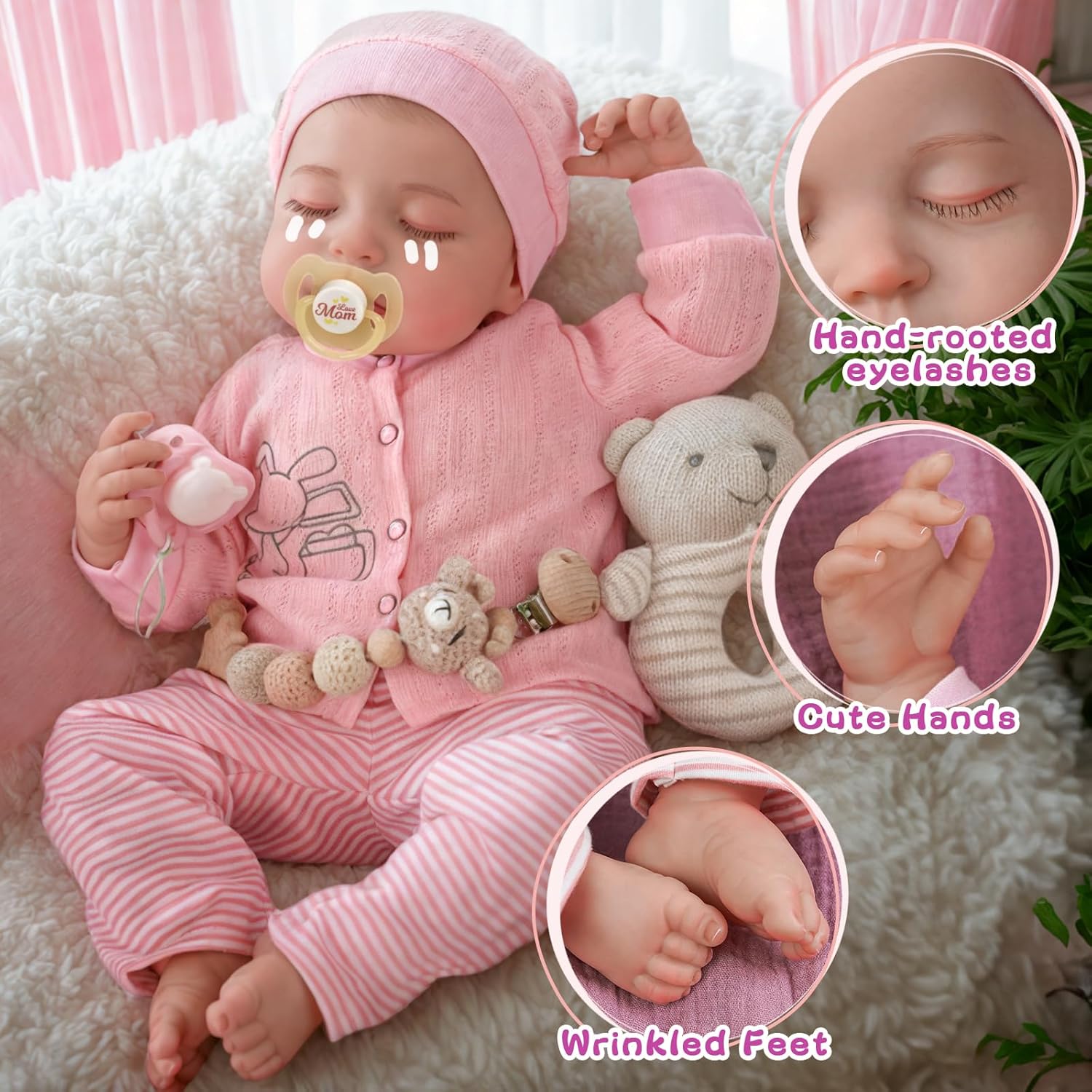 BABESIDE Lifelike Reborn Baby Dolls Leen Talking + Heartbeat Coos And Breath 20-Inch Soft Body Realistic-Newborn Smile Baby Girl Doll Poseable Real Life Baby Dolls With Toy Accessories Gift Set For Kids Age 3+ - Heartbeat Style