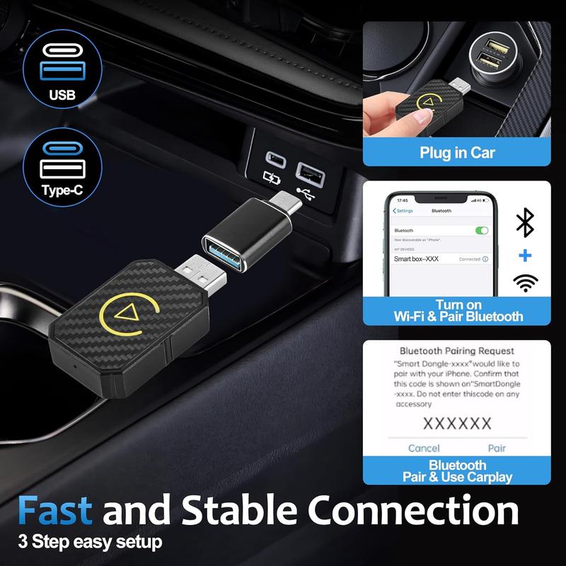 CarPlay Wireless CarPlay Adapter for Factory Wired Cars from 2016 Onwards 2-in-1 Wireless CarPlay & Android Auto Adapter Easier Connectivity Compatibility Stable Faster Automotive