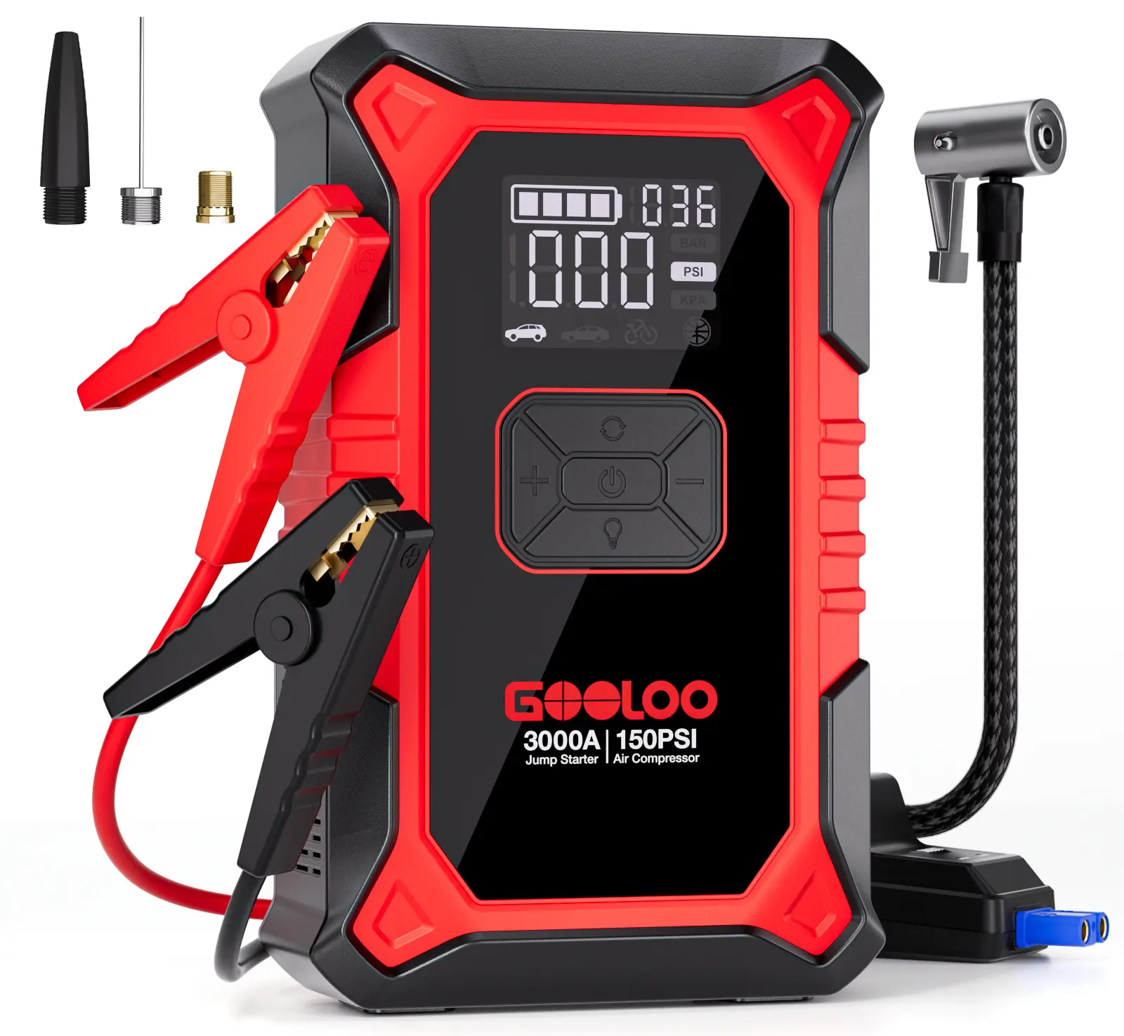 GOOLOO A3 Portable Car Jump Starter with Air Compressor, 3000A Car Battery Jump Starter (9.0 Gas/6.5L Diesel) with 150PSI Digital Tire Inflator Repair Tool Kit Vehicle. fathersdaygift,car accessories