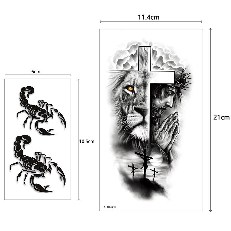 Teens 36 Sheets Large Black Arm Temporary Tattoos For Men Forearm Women Thigh, Half Sleeve Animals Lion Tiger Wolf Temp Tattoo Stickers Adults, Death Skull Compass Flower Fake Tattoos That Look Real Durable Realistic Waterproof Arm Tattoos fake totem
