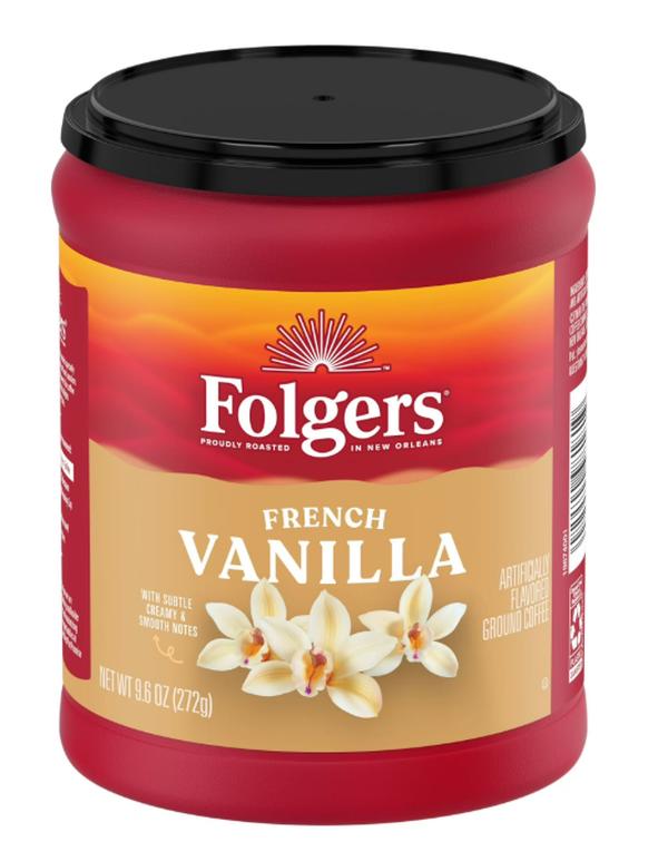Folgers French Vanilla Artificially Flavored Ground Coffee, Medium Roast, 9.6 oz Canister