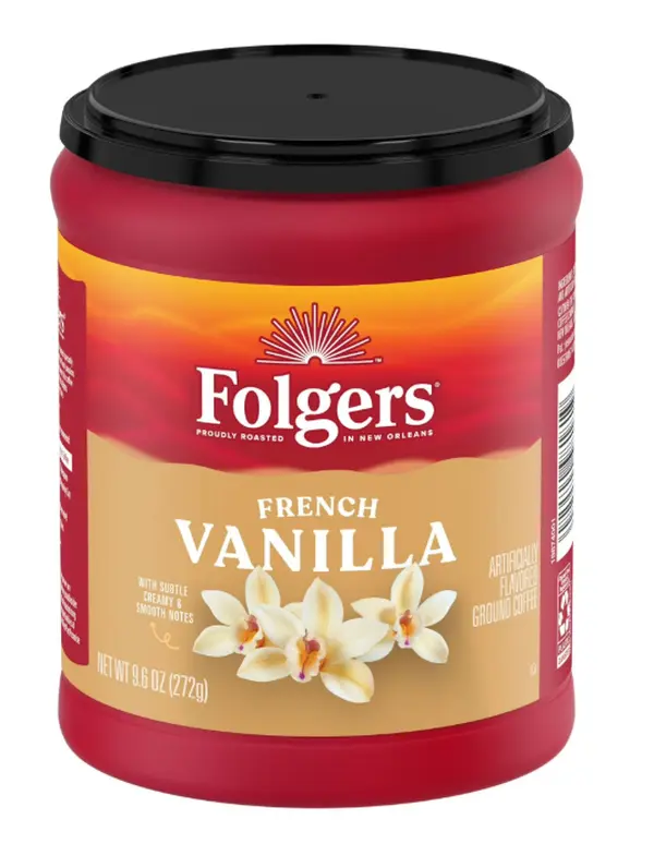 Folgers French Vanilla Artificially Flavored Ground Coffee, Medium Roast, 9.6 oz Canister