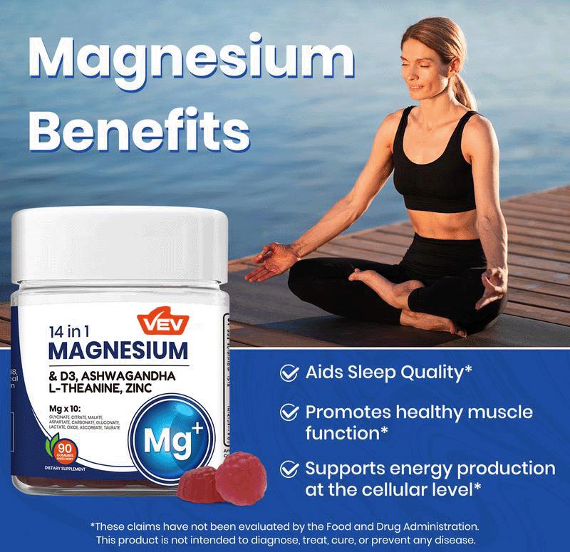VEV 14-in-1 Magnesium Gummies-withAshwagandha,L-Theanine, Vitamin D3 & Zinc, EdibleHealthcare Dietary VEV 14-in-1 Magnesium Gummies-withAshwagandha,L-Theanine, Vitamin D3 & Zinc, EdibleHealthcare Dietary