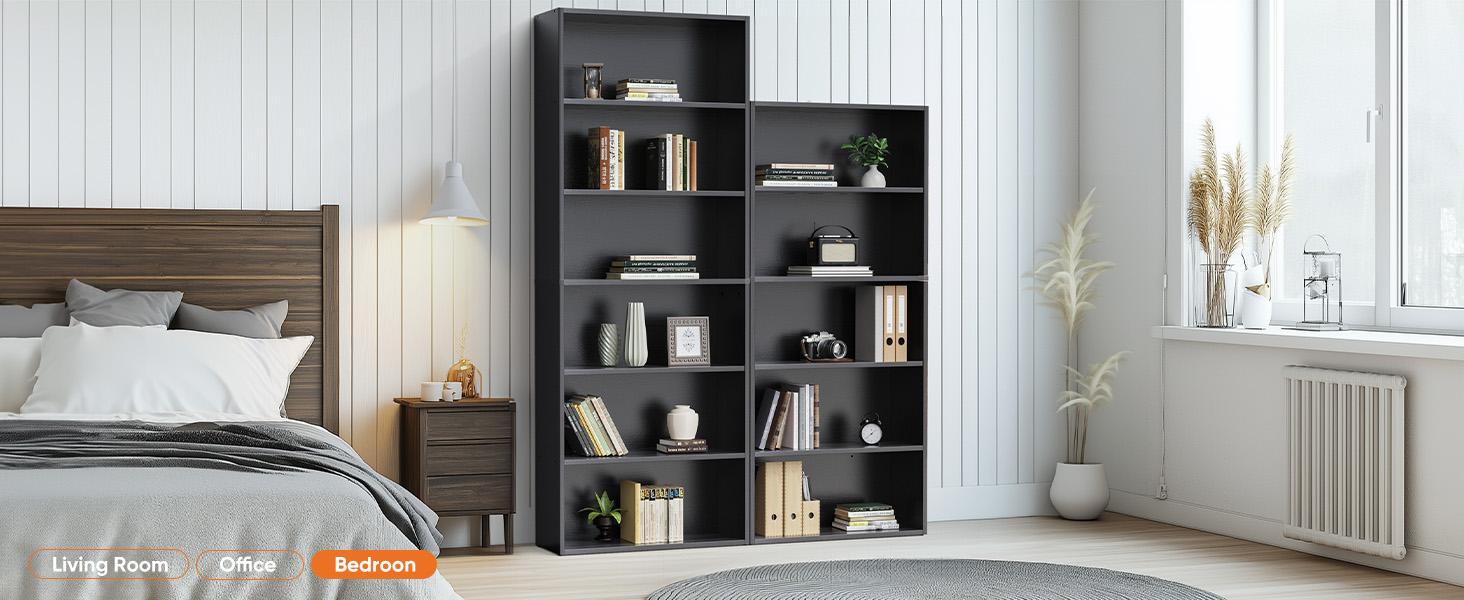 Industrial 5 Shelf Bookcase - Large 53 Inch Tall Floor Standing Open Bookshelf for Home Office, Living Room, and Bedroom Storage Industrial 5 Shelf Bookcase - Large 53 Inch Tall Floor Standing Open Bookshelf for Home Office, Living Room, and Bedroom Storage